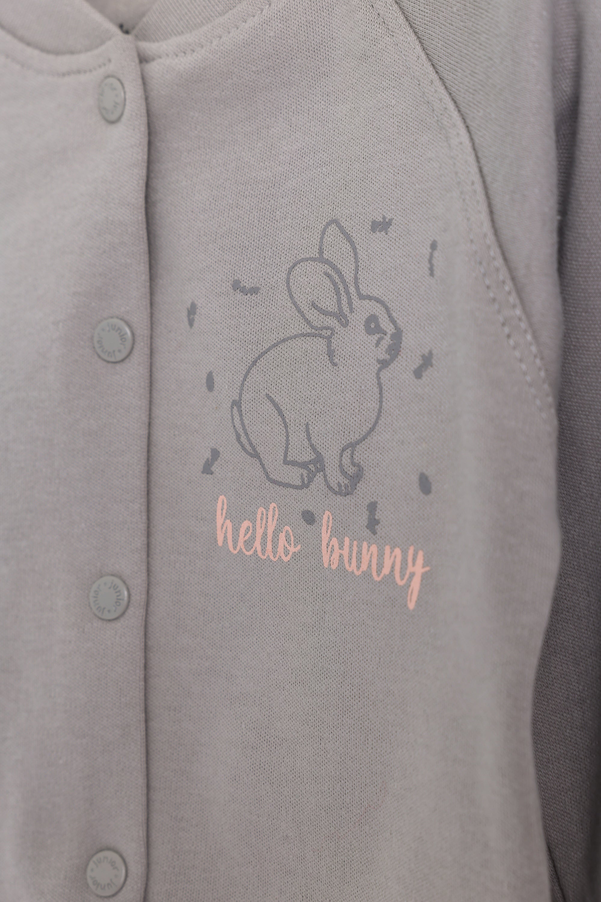 Junior Hello Bunny Popper Top & Footed Bottom Set - Grey & Apricot