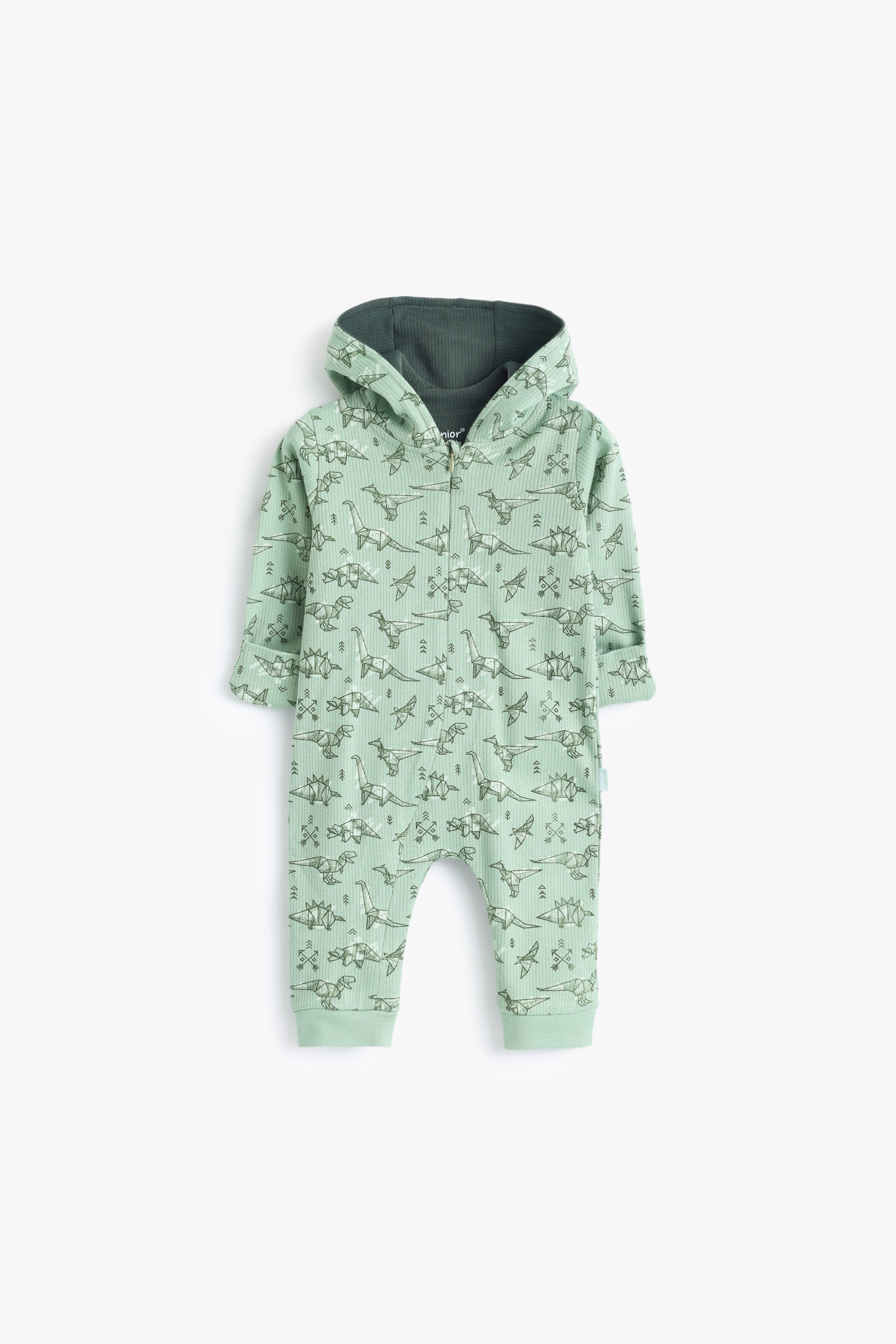 Junior Baby Dino Hooded Footed Sleepsuit - Sage