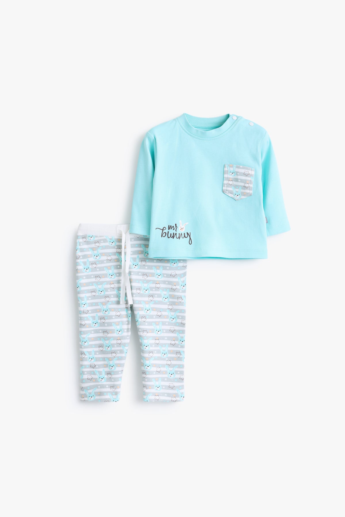Junior Mr Bunny Pocket Top & Footed Bottom Set - Aqua