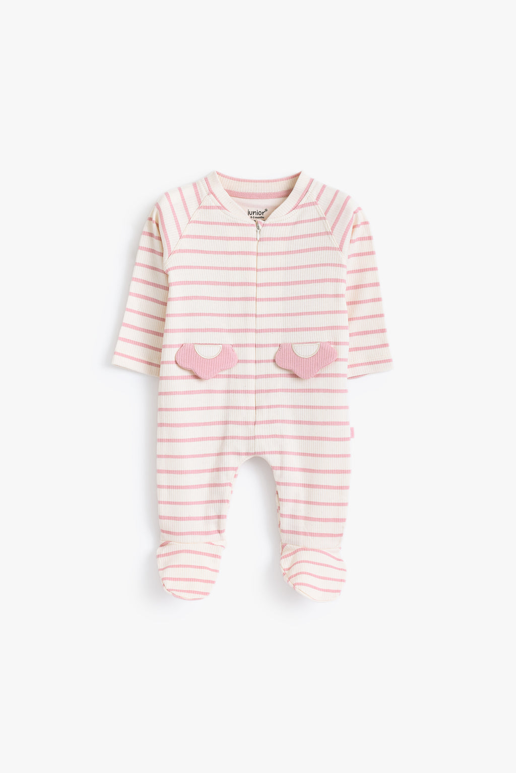 Junior Little Petal Striped Footed Sleepsuit - Pink Stripe