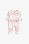 Junior Little Petal Striped Footed Sleepsuit - Pink Stripe