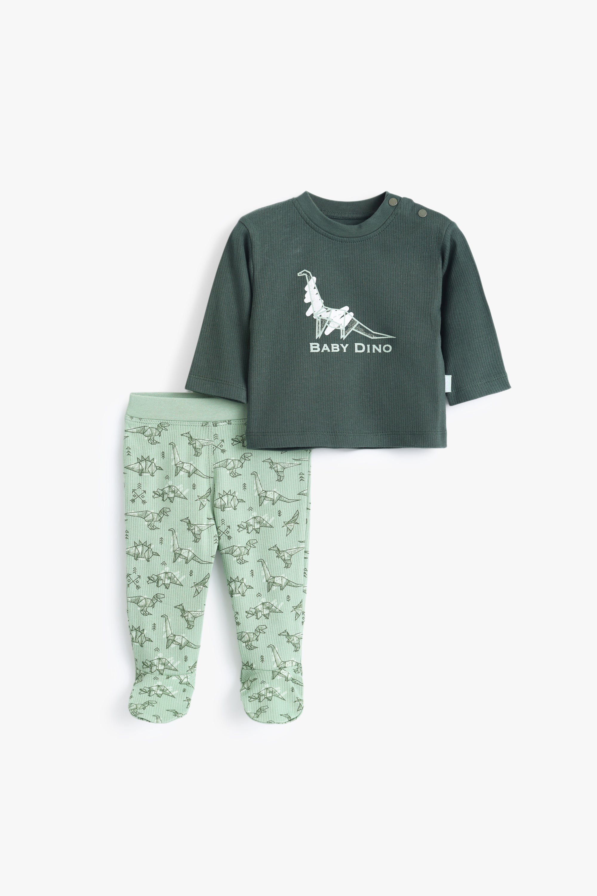 Junior Baby Dino Top & Footed Bottom Set - Forest & Sage