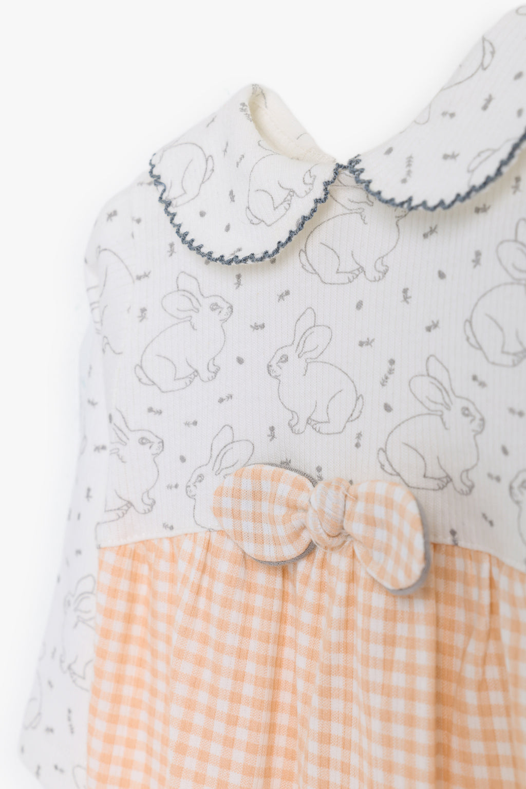 Junior Hello Bunny Collared Footed Sleepsuit - Apricot Gingham