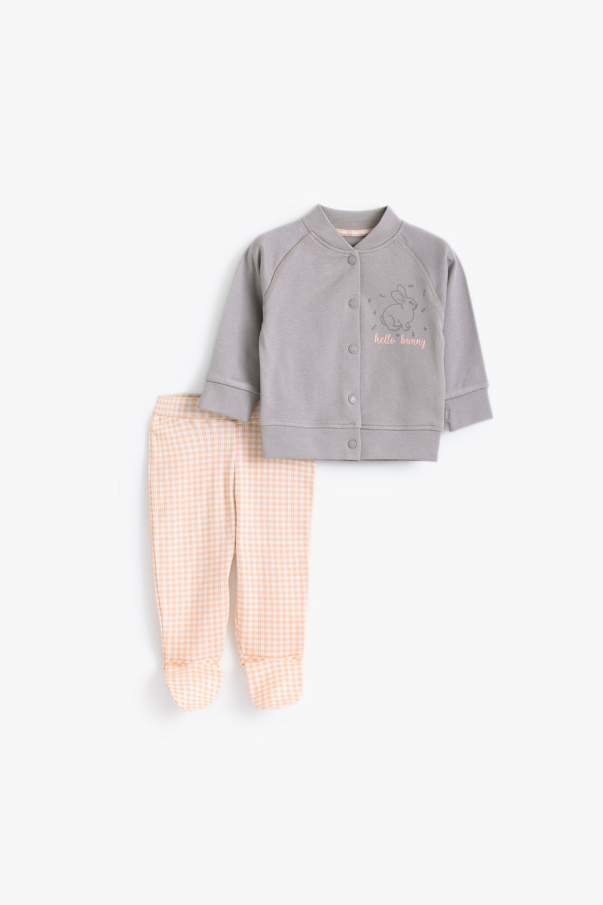 Junior Hello Bunny Popper Top & Footed Bottom Set - Grey & Apricot