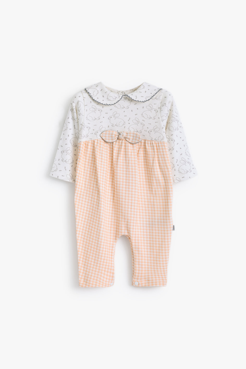 Junior Hello Bunny Collared Footed Sleepsuit - Apricot Gingham