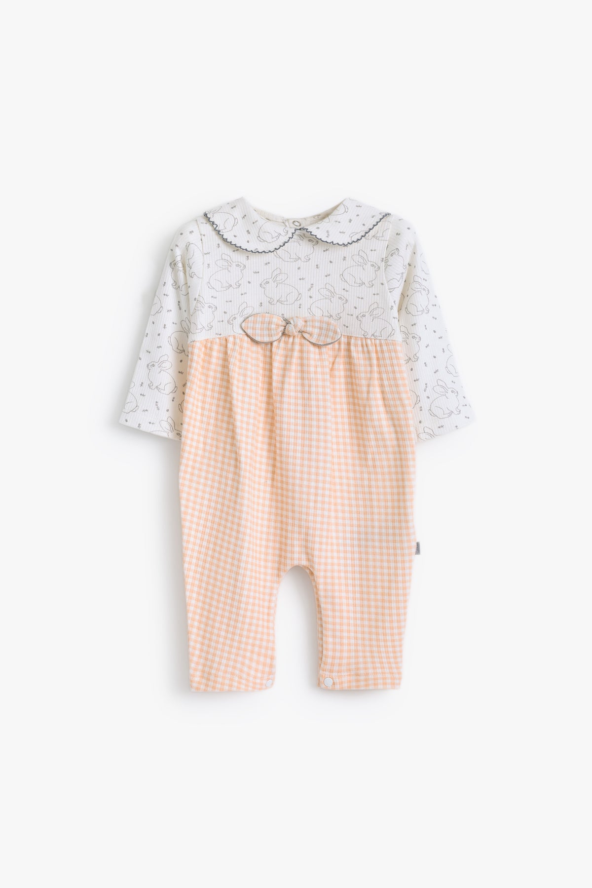 Junior Hello Bunny Collared Footed Sleepsuit - Apricot Gingham