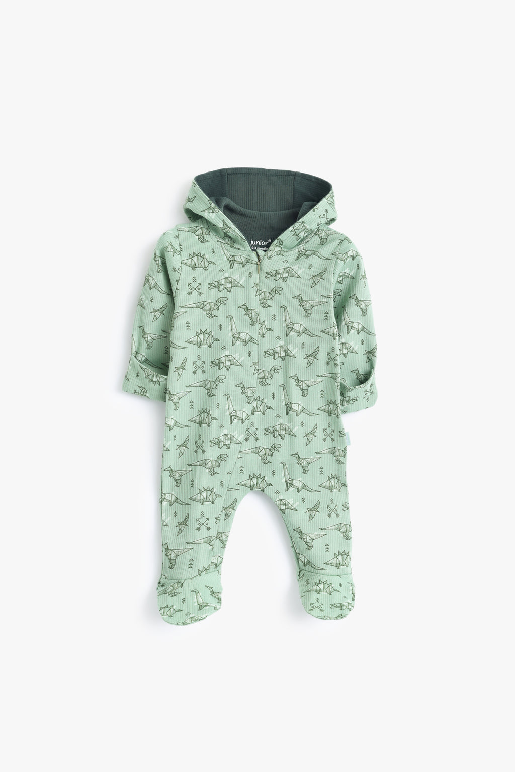 Junior Baby Dino Hooded Footed Sleepsuit - Sage