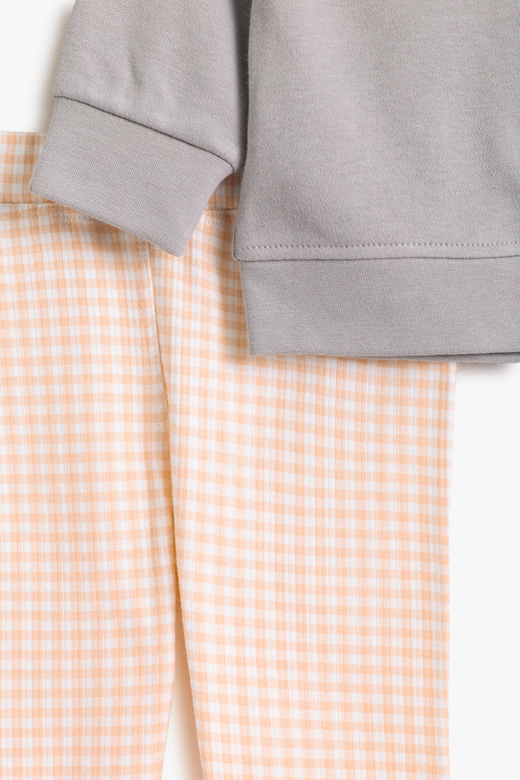 Junior Hello Bunny Popper Top & Footed Bottom Set - Grey & Apricot