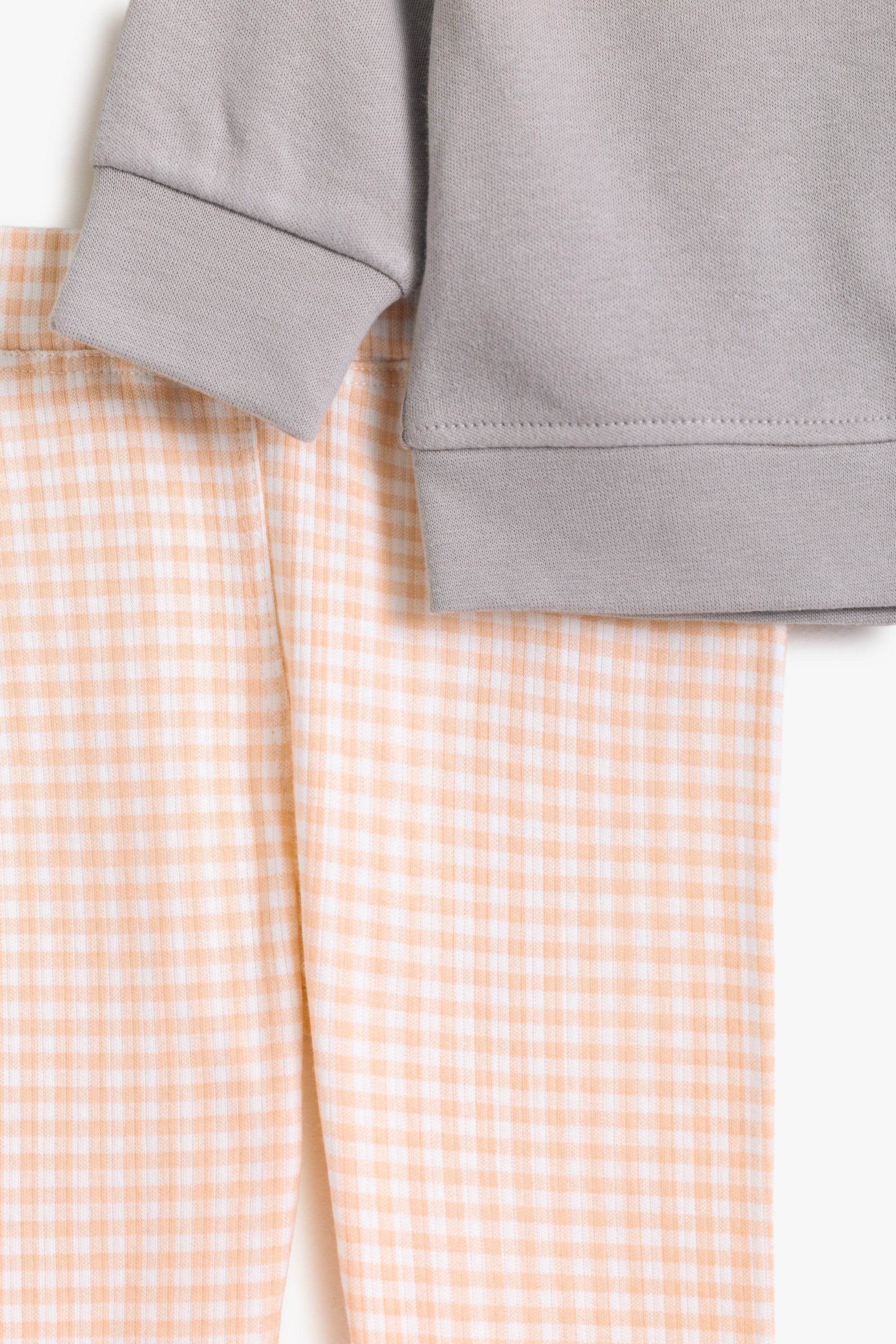 Junior Hello Bunny Popper Top & Footed Bottom Set - Grey & Apricot