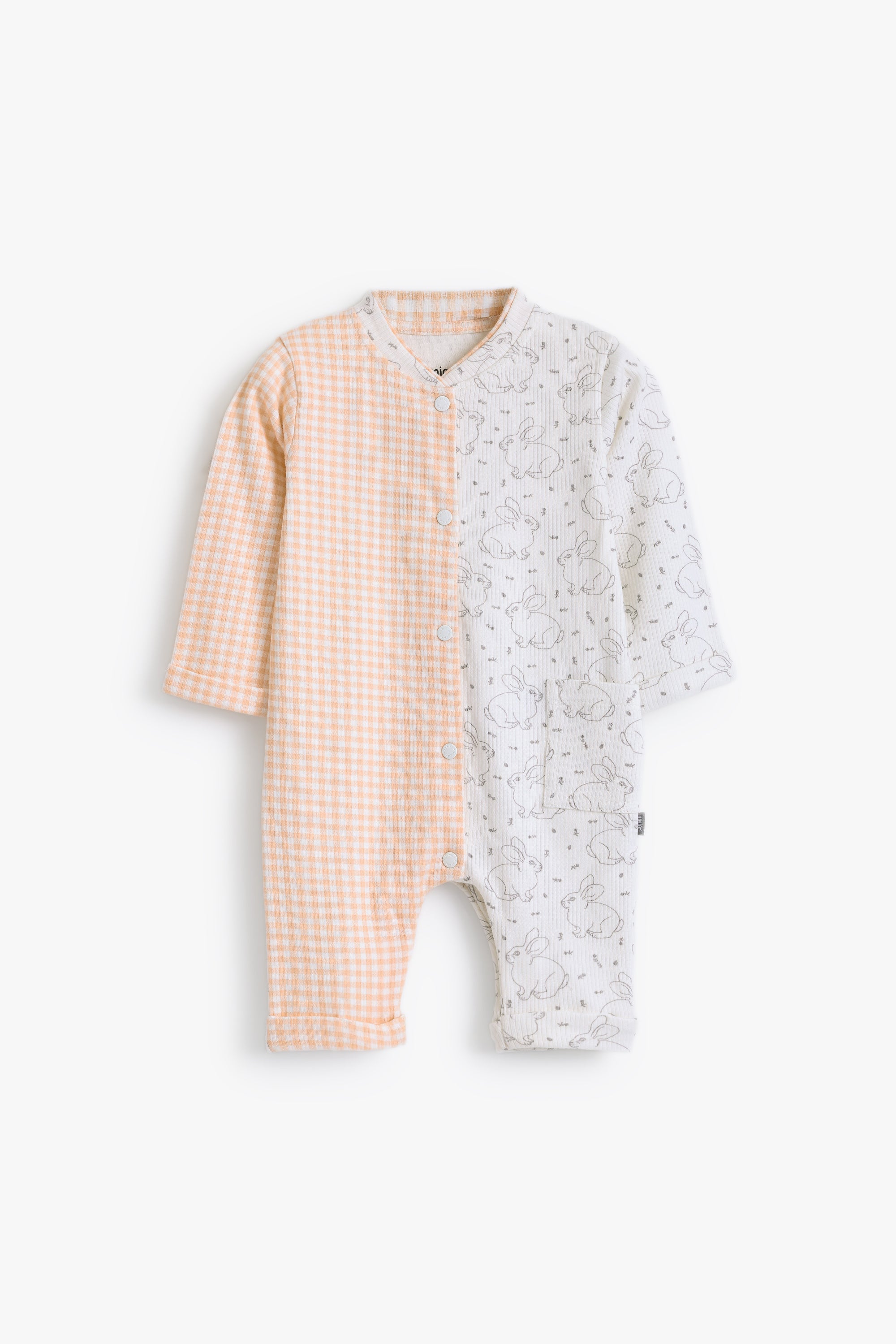 Junior Hello Bunny Colourblock Romper - Apricot Gingham