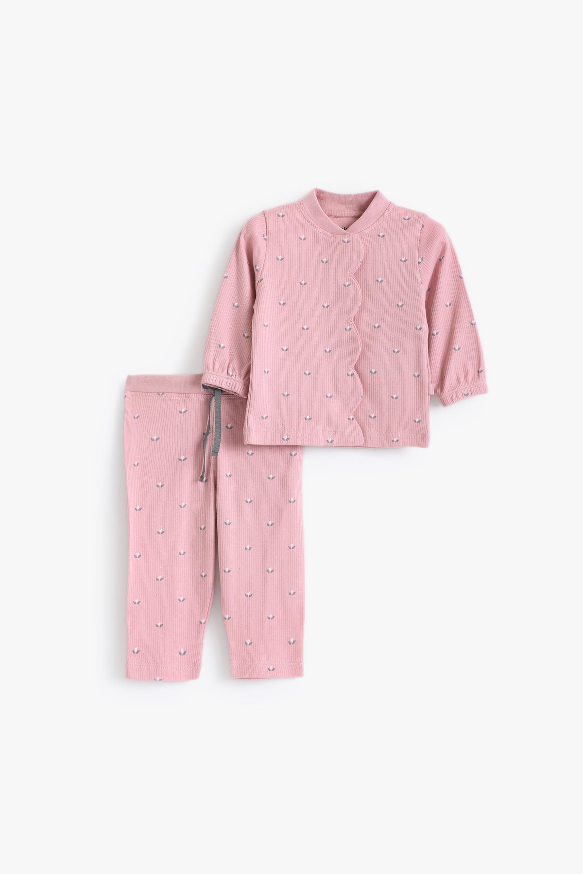Junior Little Petal Scalloped Top & Bottom Set - Pink