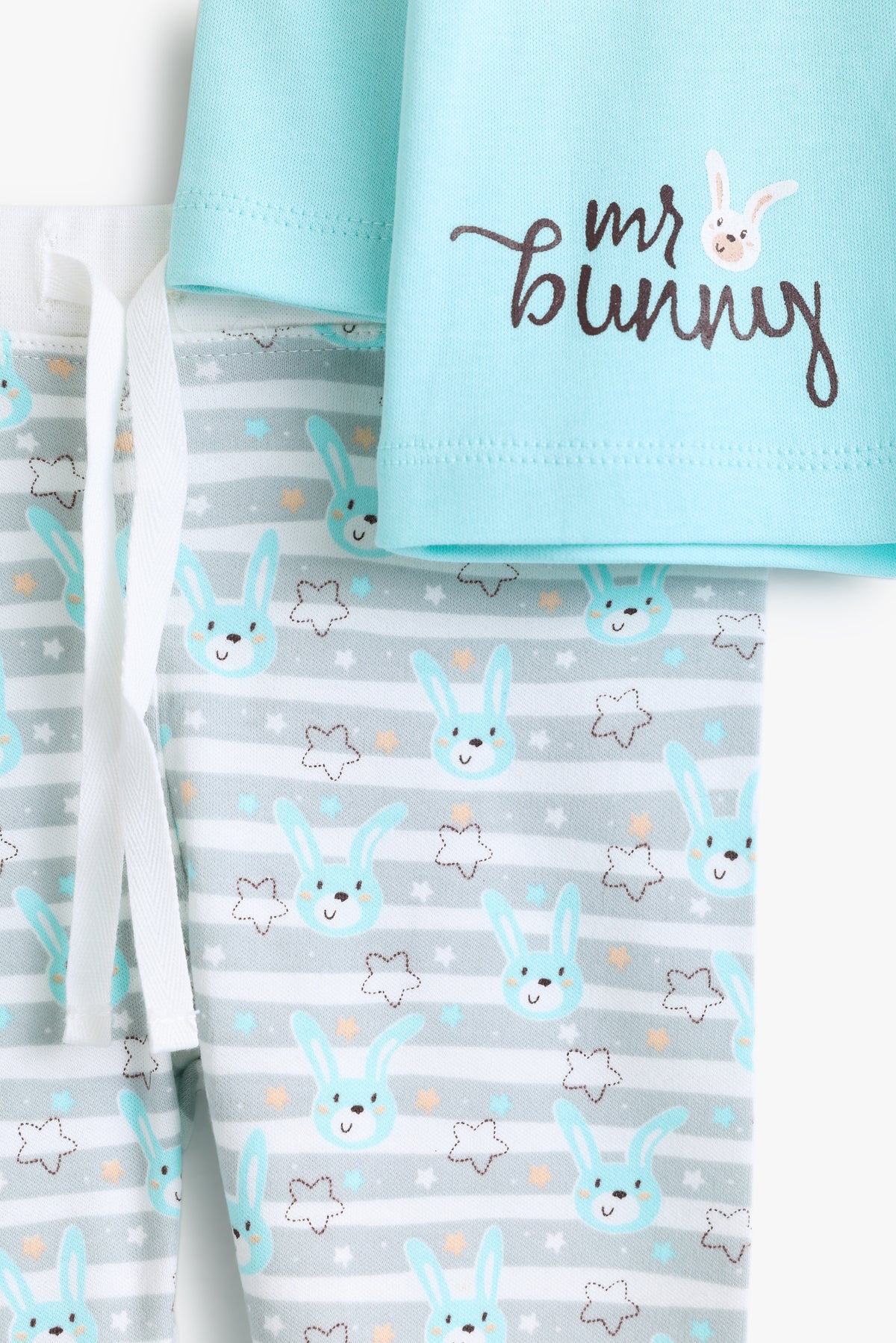 Junior Mr Bunny Pocket Top & Footed Bottom Set - Aqua