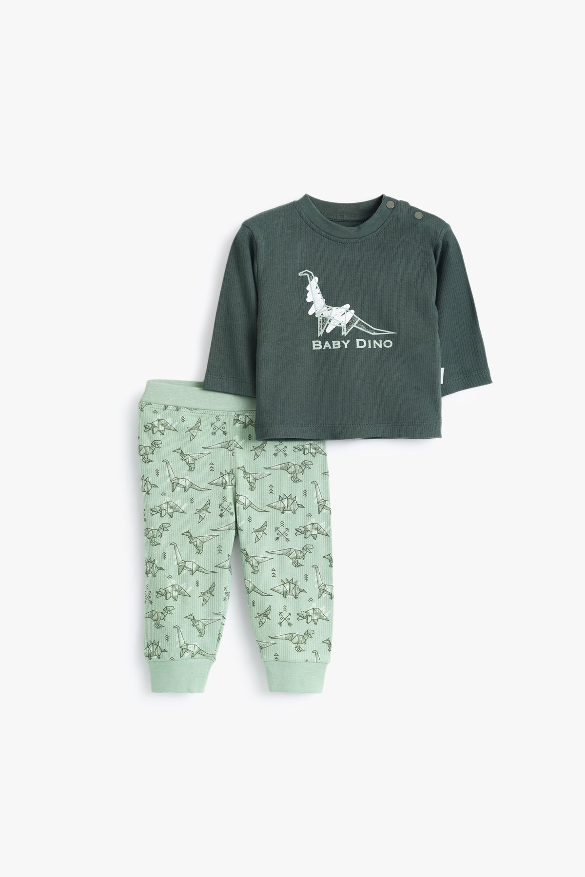 Junior Baby Dino Top & Footed Bottom Set - Forest & Sage