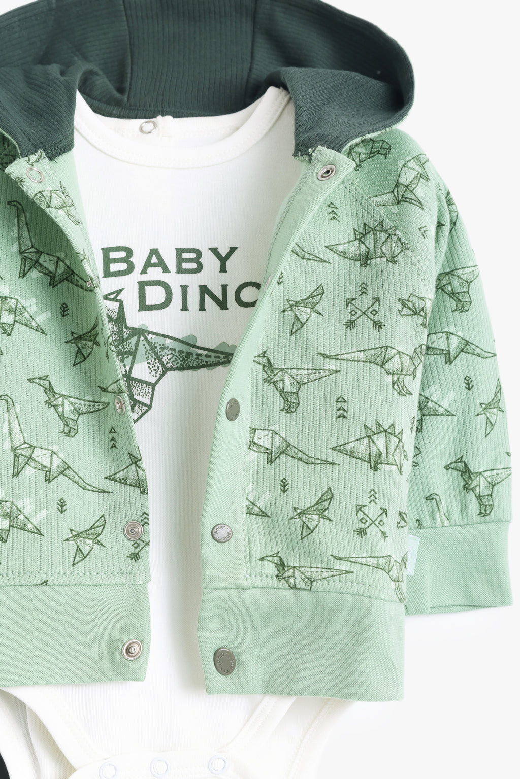 Junior Baby Dino 3-Piece Hooded Set - Sage & Forest