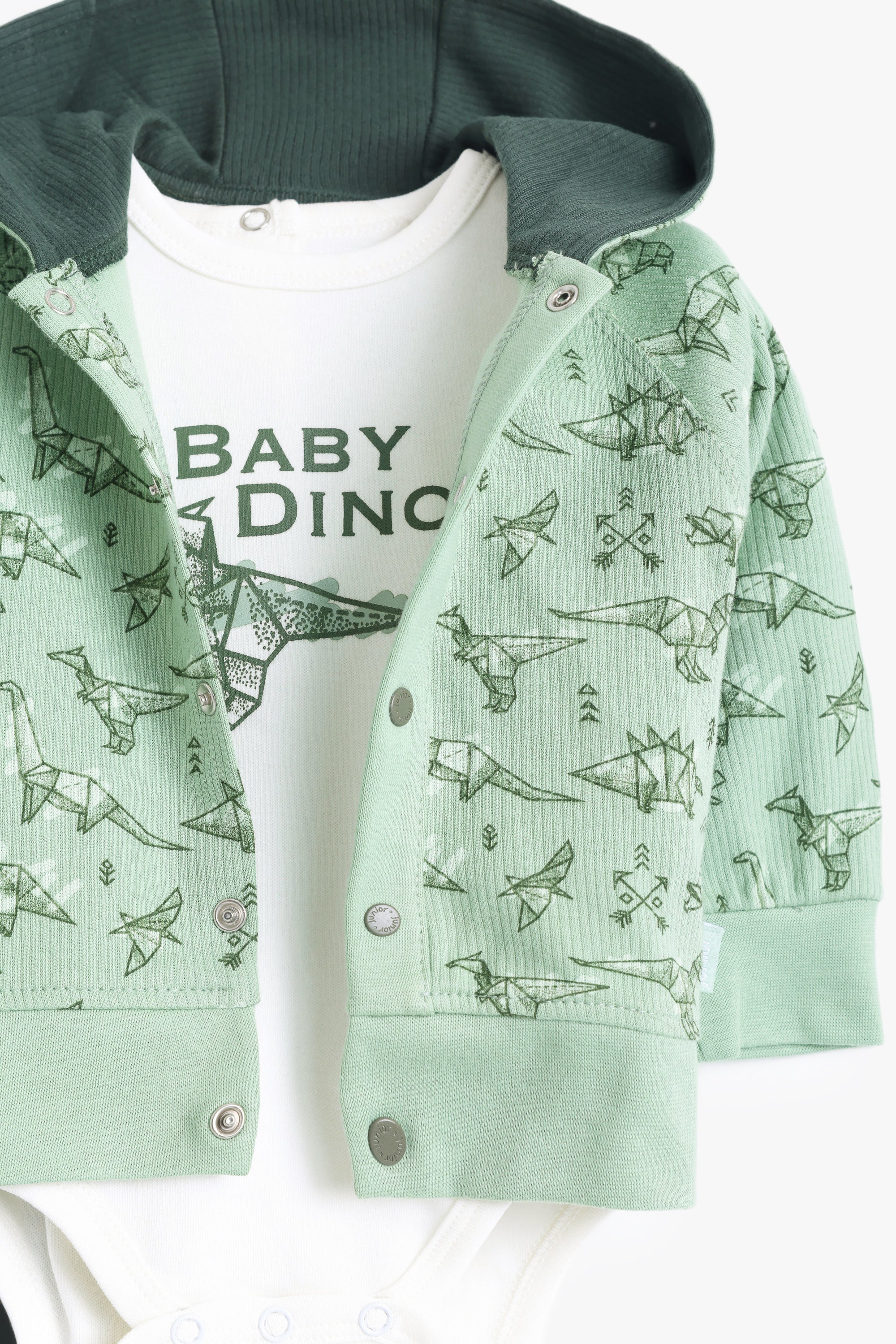 Junior Baby Dino 3-Piece Hooded Set - Sage & Forest