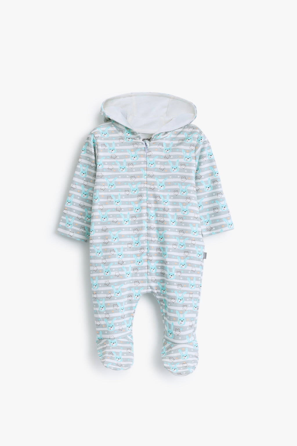 Junior Mr Bunny Hooded Footed Sleepsuit - Aqua Stripe