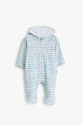 Junior Mr Bunny Hooded Footed Sleepsuit - Aqua Stripe