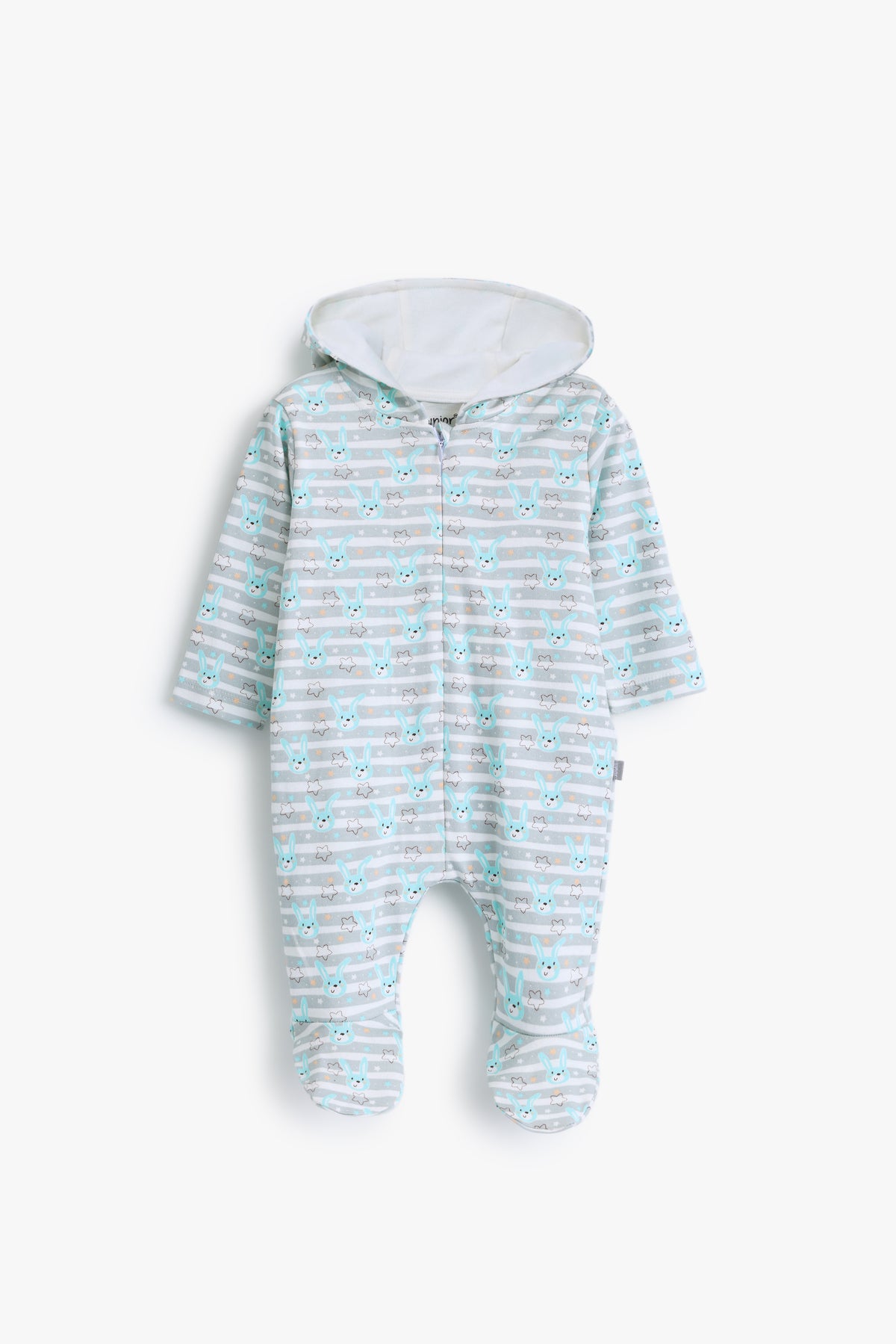 Junior Mr Bunny Hooded Footed Sleepsuit - Aqua Stripe