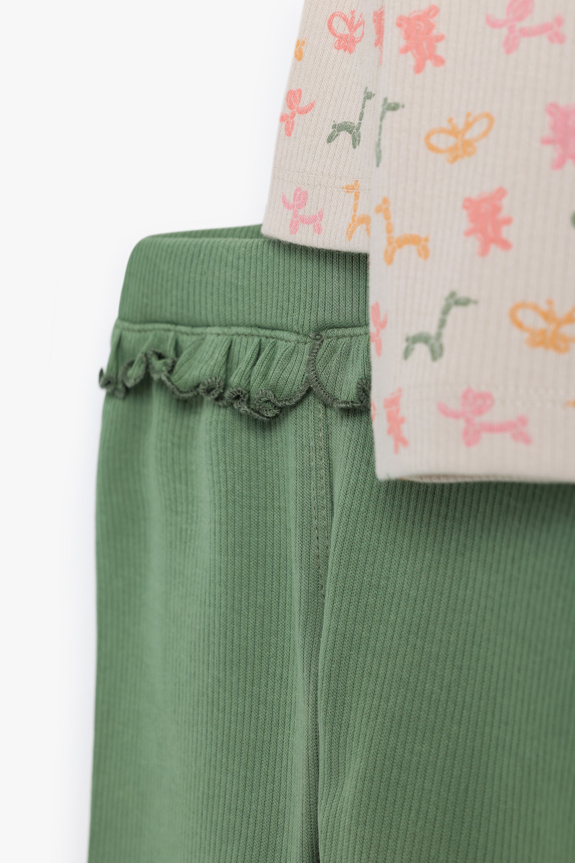 Junior Balloon Party Top & Frill Legging Set - Oat & Sage