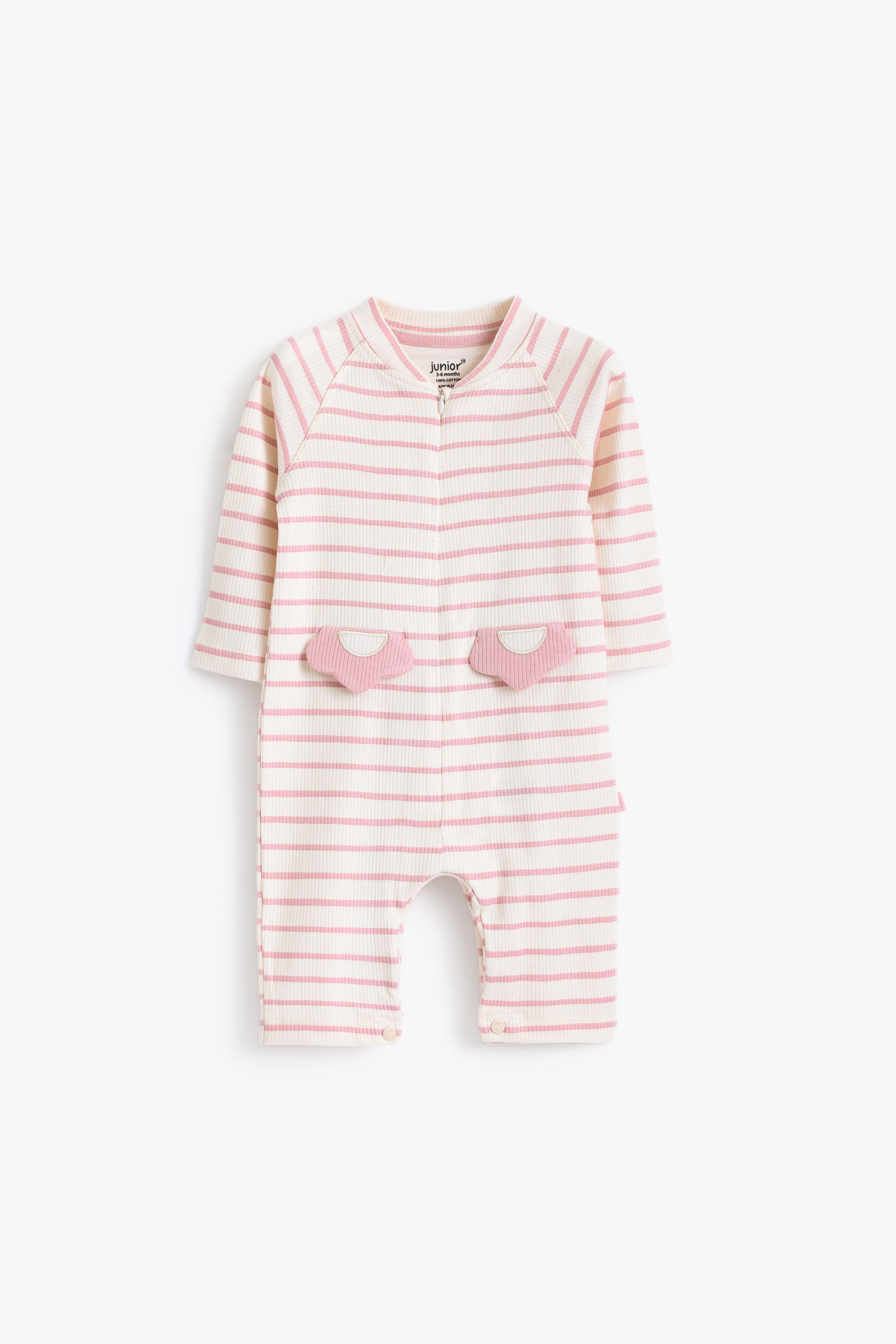 Junior Little Petal Striped Footed Sleepsuit - Pink Stripe