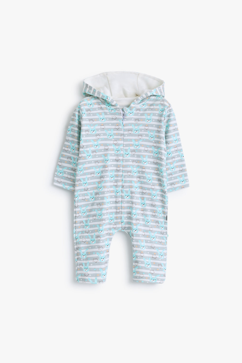 Junior Mr Bunny Hooded Footed Sleepsuit - Aqua Stripe
