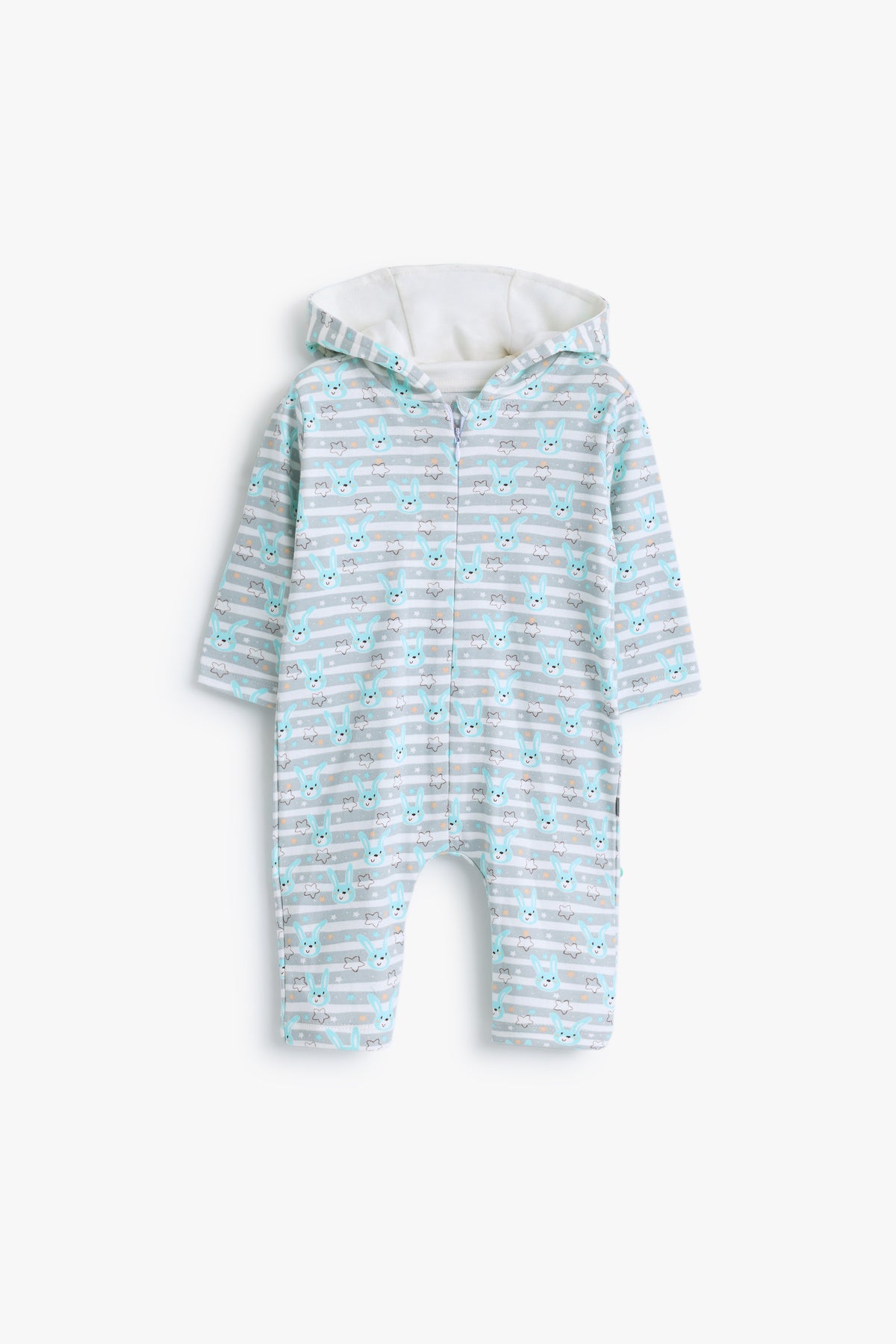 Junior Mr Bunny Hooded Footed Sleepsuit - Aqua Stripe