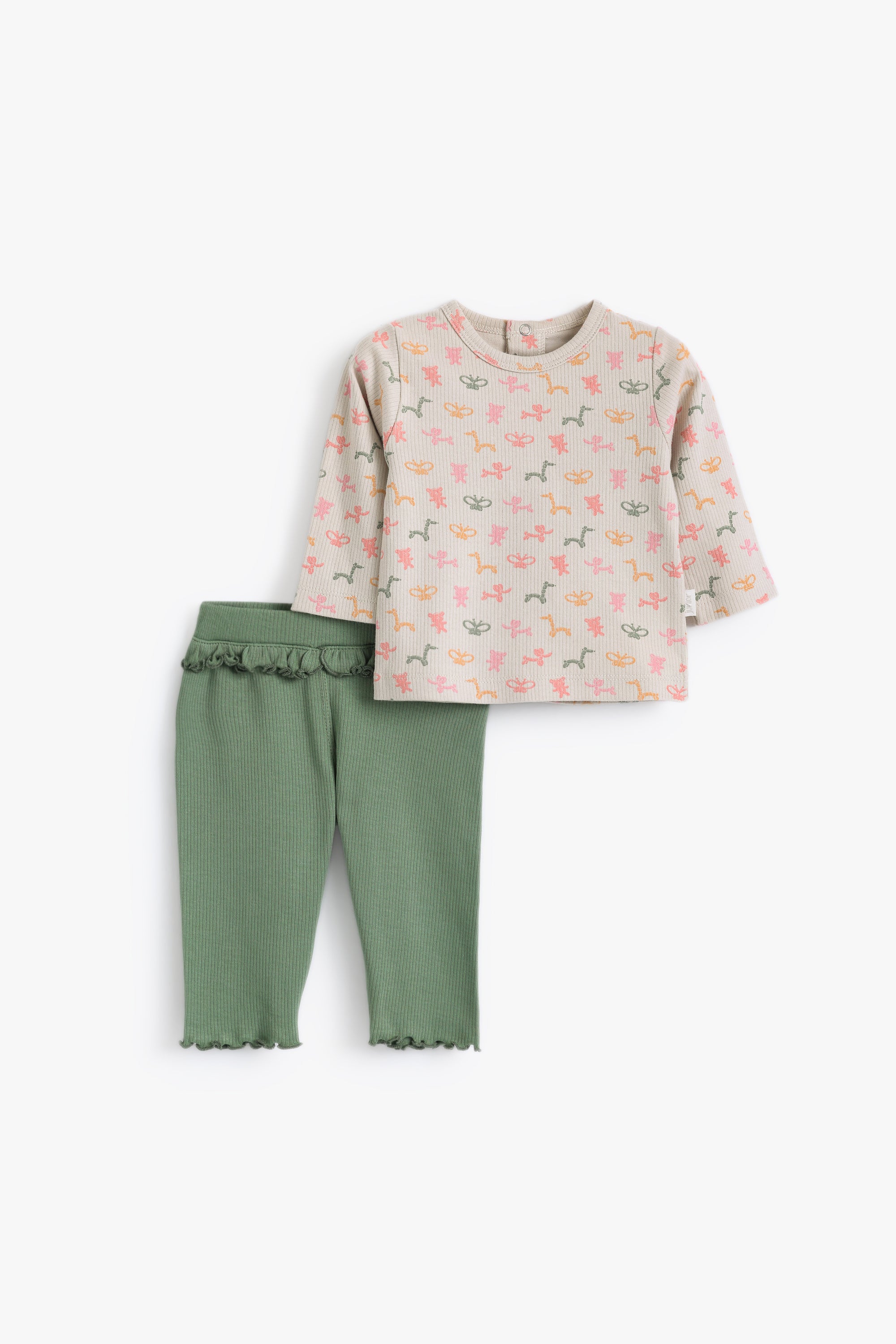 Junior Balloon Party Top & Frill Legging Set - Oat & Sage