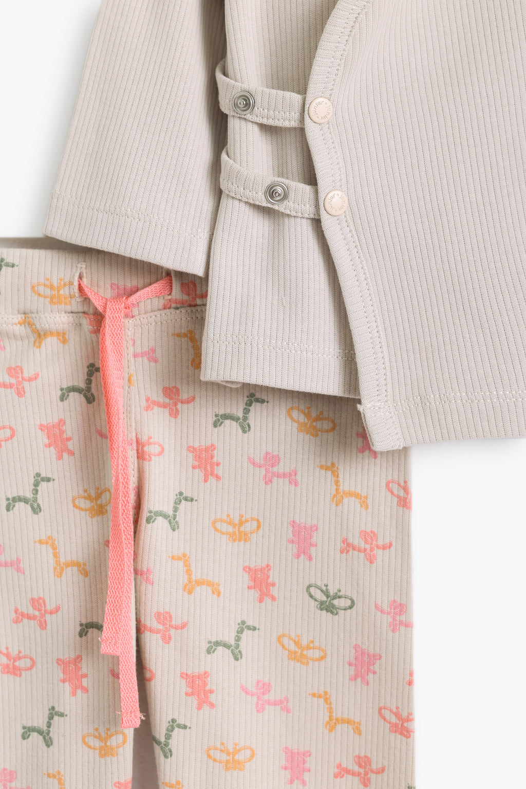 Junior Balloon Party Wrap Top & Footed Bottom Set - Stone & Oat