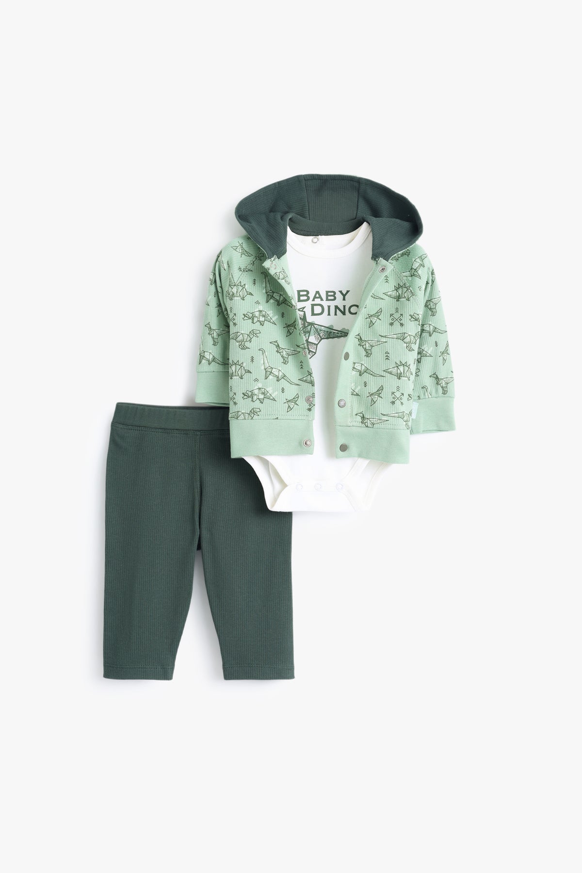 Junior Baby Dino 3-Piece Hooded Set - Sage & Forest