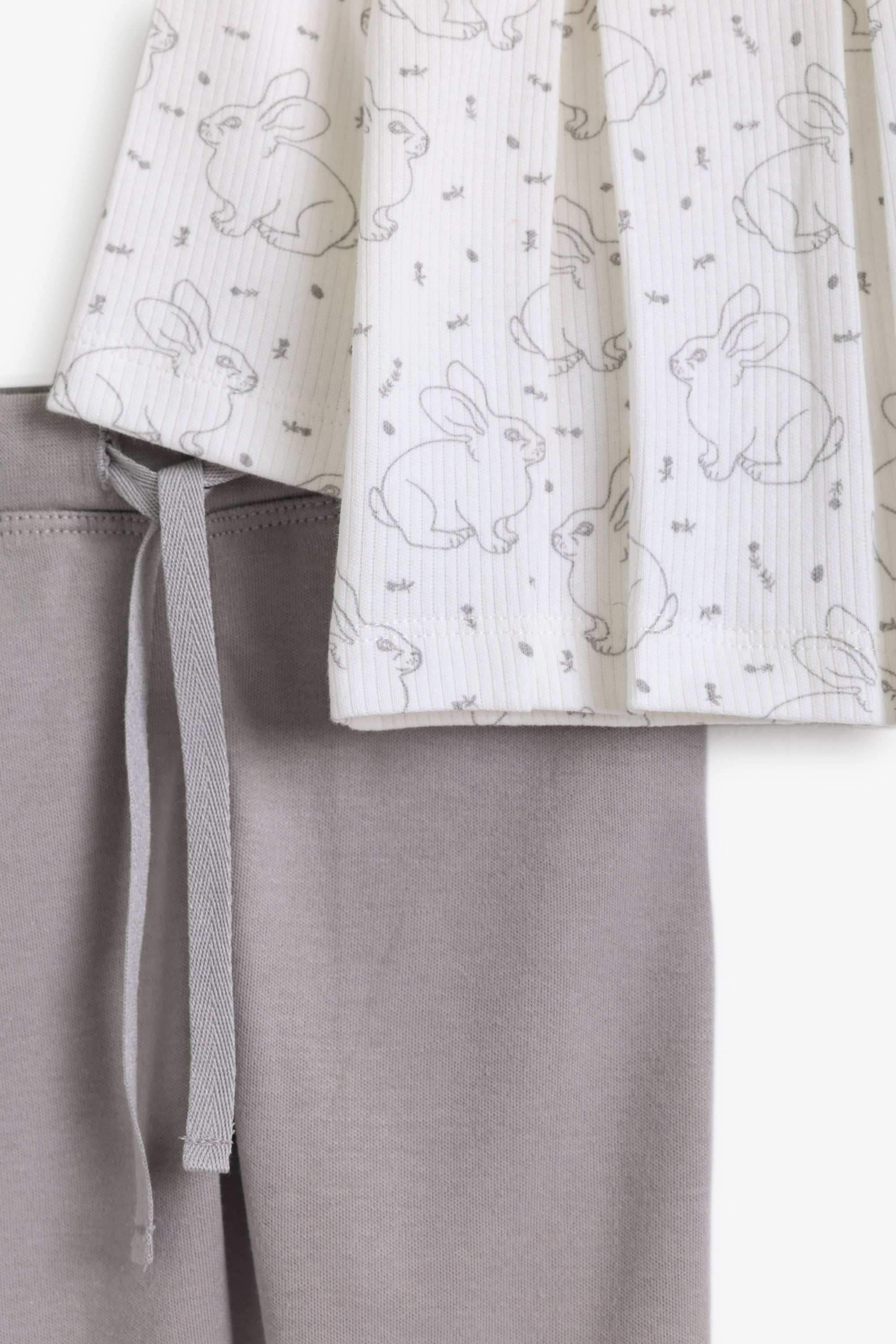 Junior Hello Bunny Peplum Top & Legging Set - Ivory & Grey
