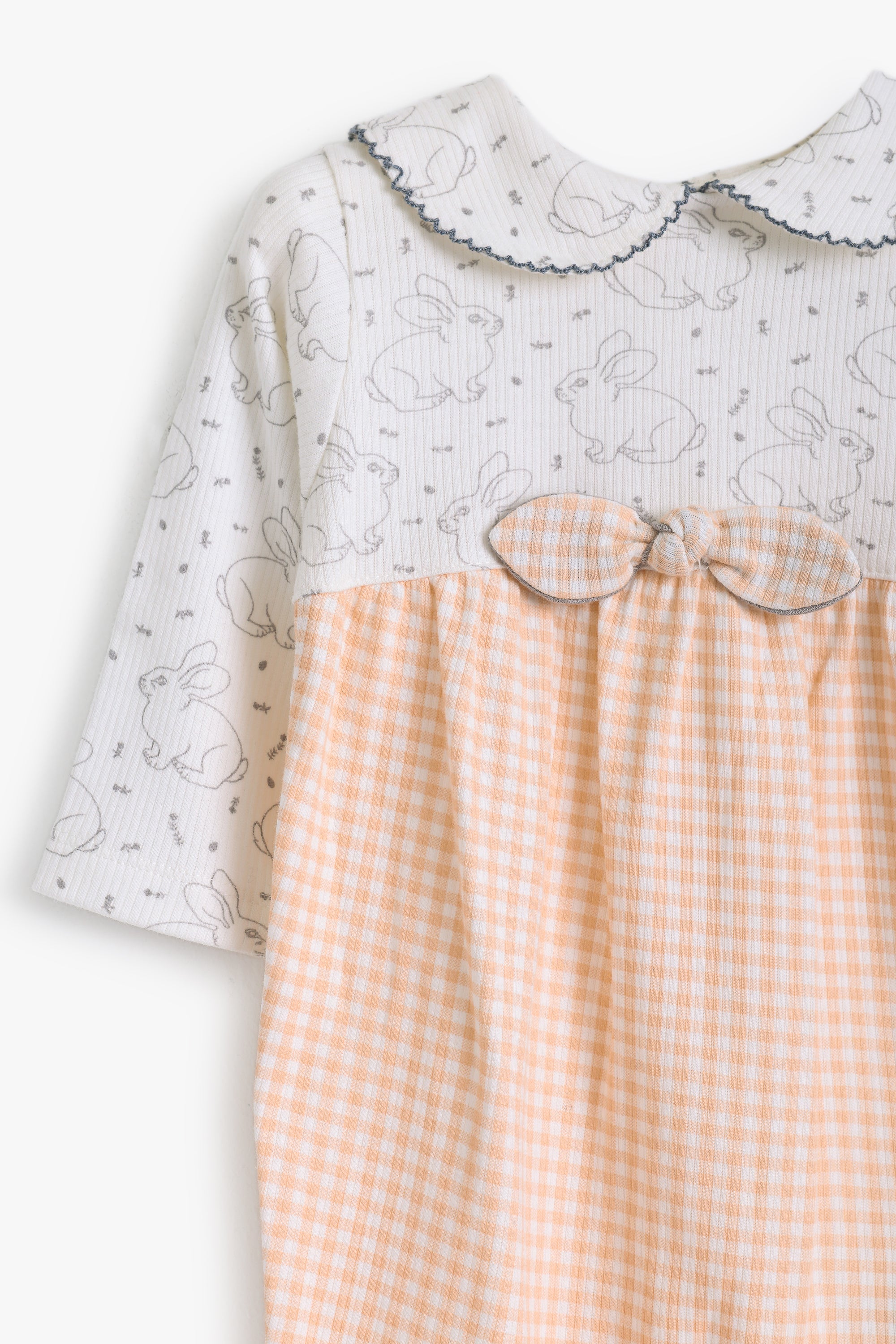 Junior Hello Bunny Collared Footed Sleepsuit - Apricot Gingham