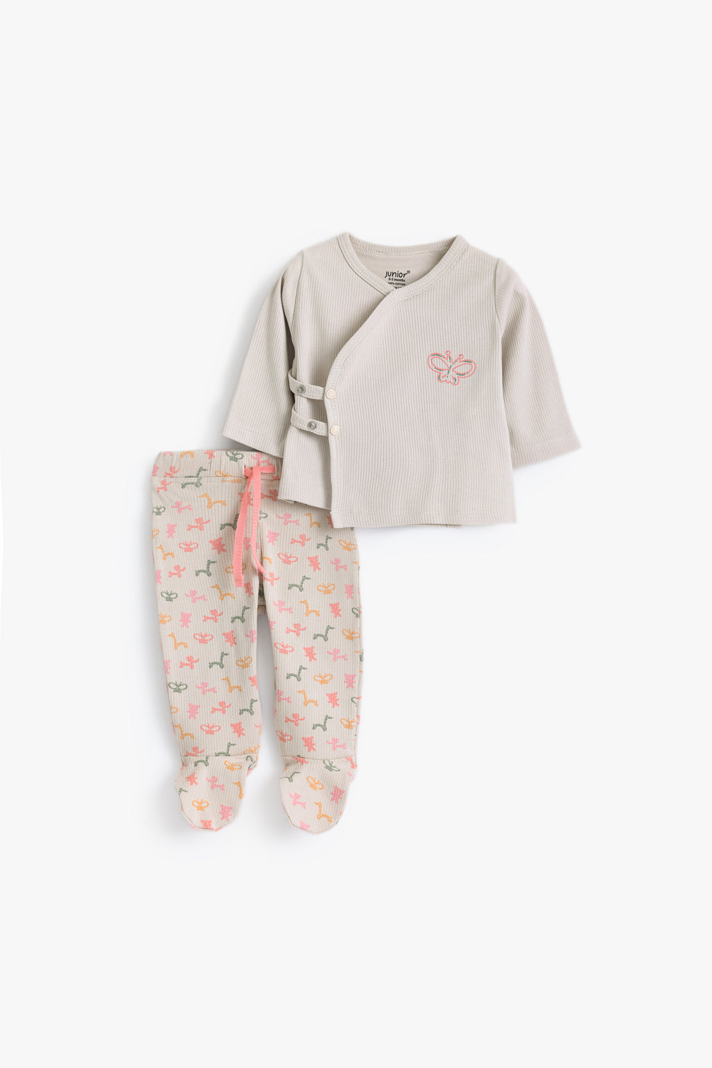 Junior Balloon Party Wrap Top & Footed Bottom Set - Stone & Oat