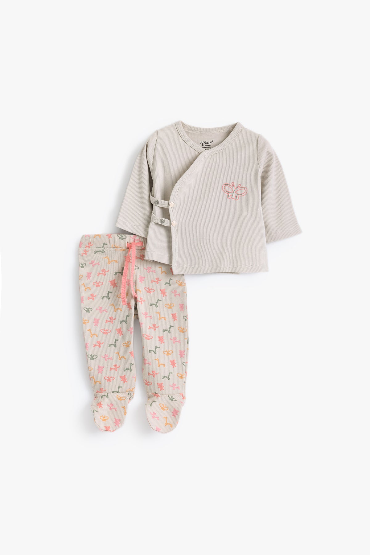 Junior Balloon Party Wrap Top & Footed Bottom Set - Stone & Oat