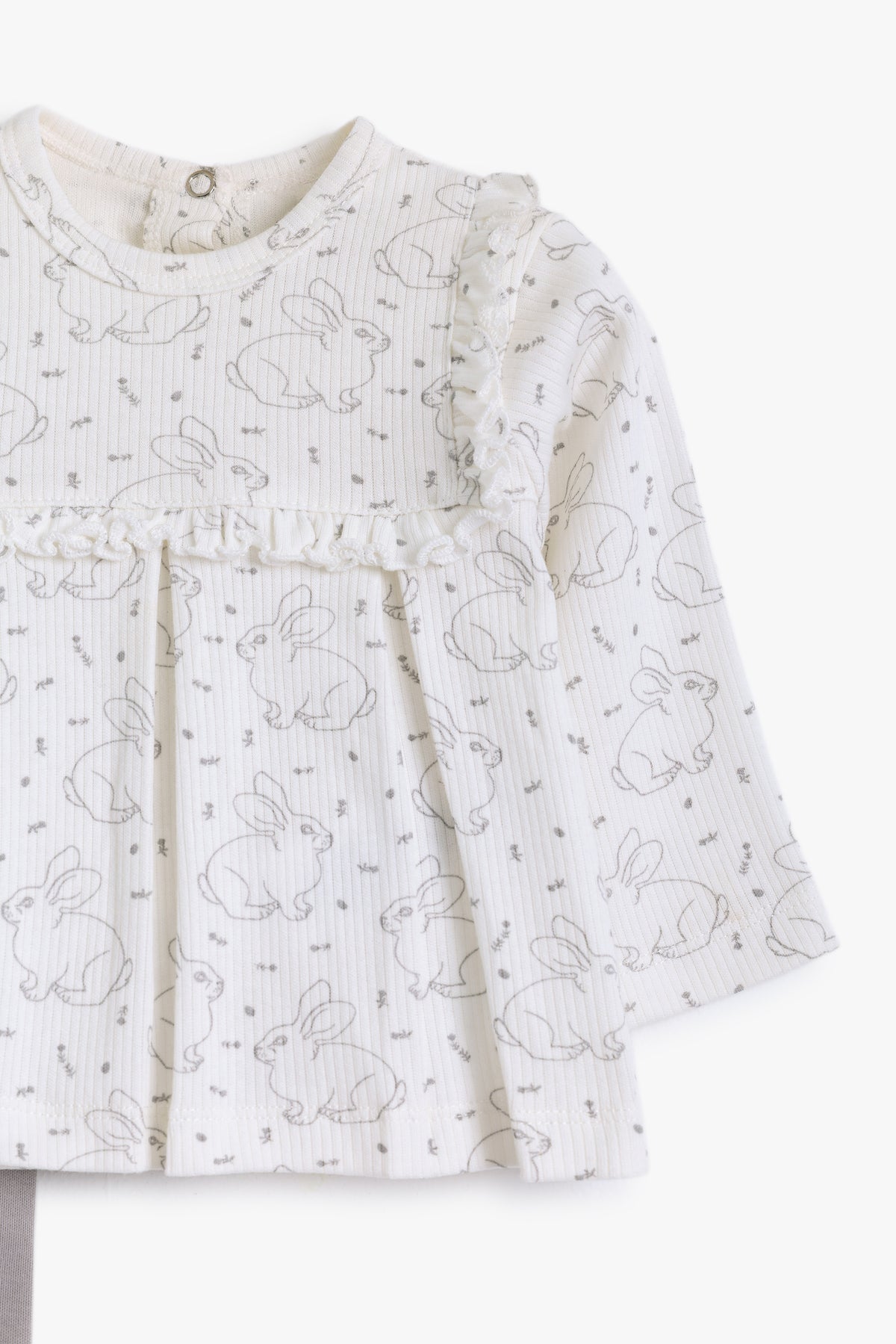 Junior Hello Bunny Peplum Top & Legging Set - Ivory & Grey
