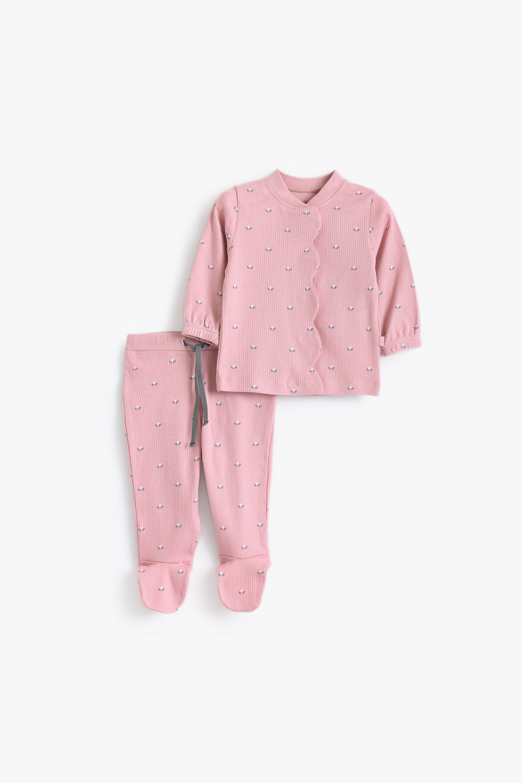 Junior Little Petal Scalloped Top & Bottom Set - Pink