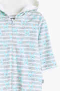 Junior Mr Bunny Hooded Footed Sleepsuit - Aqua Stripe