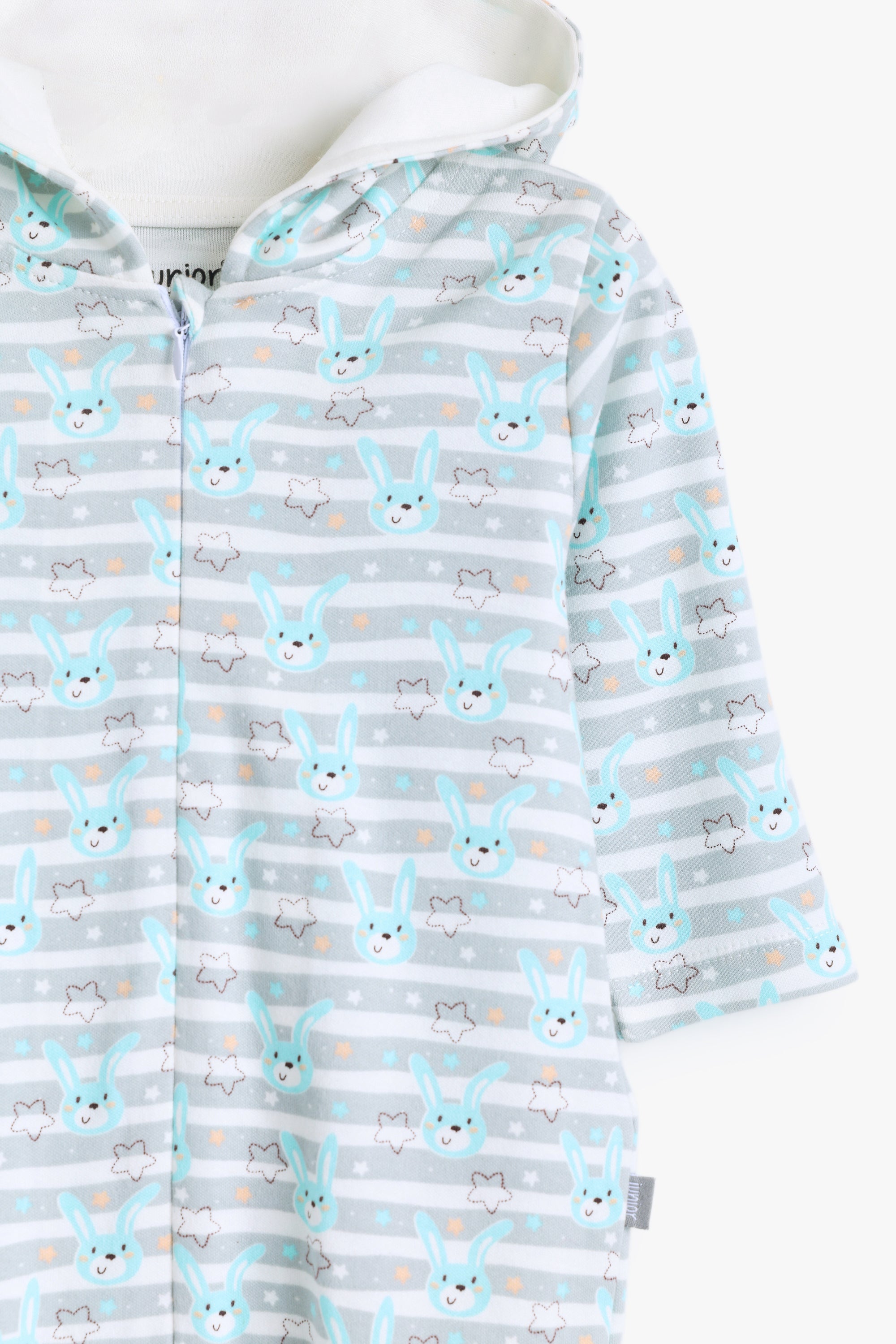 Junior Mr Bunny Hooded Footed Sleepsuit - Aqua Stripe