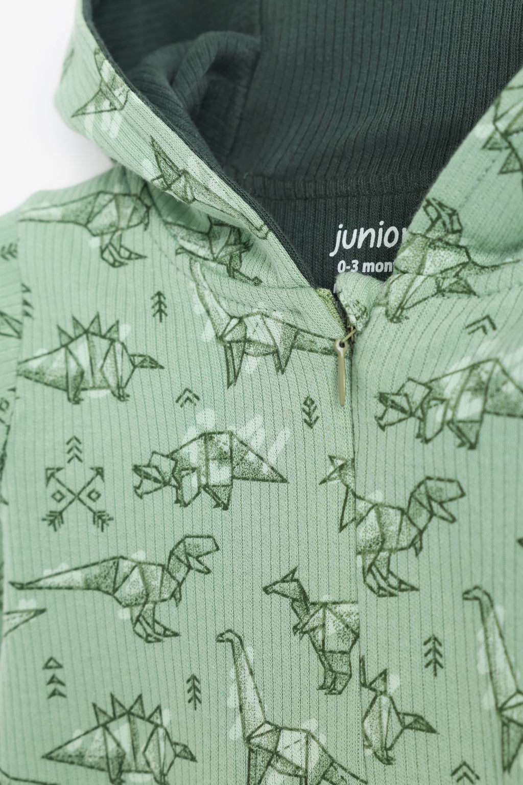 Junior Baby Dino Hooded Footed Sleepsuit - Sage