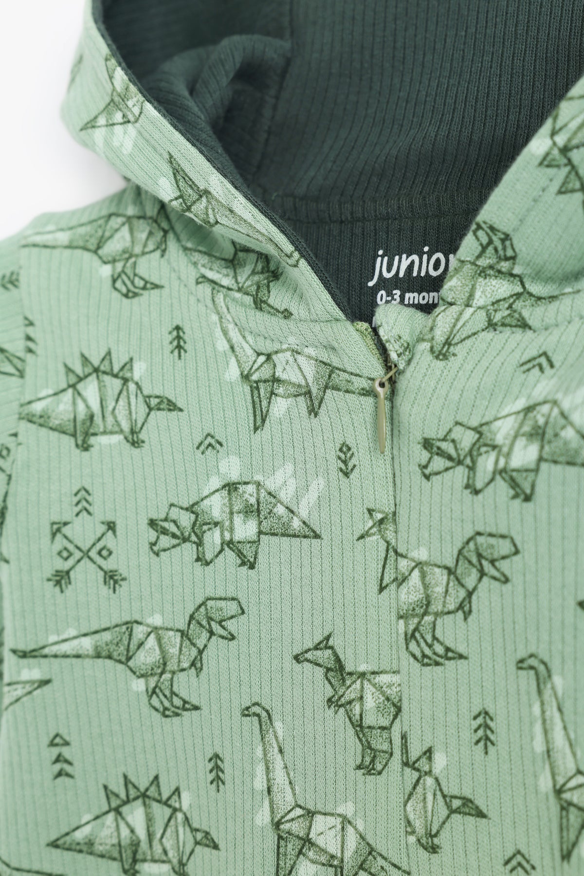 Junior Baby Dino Hooded Footed Sleepsuit - Sage