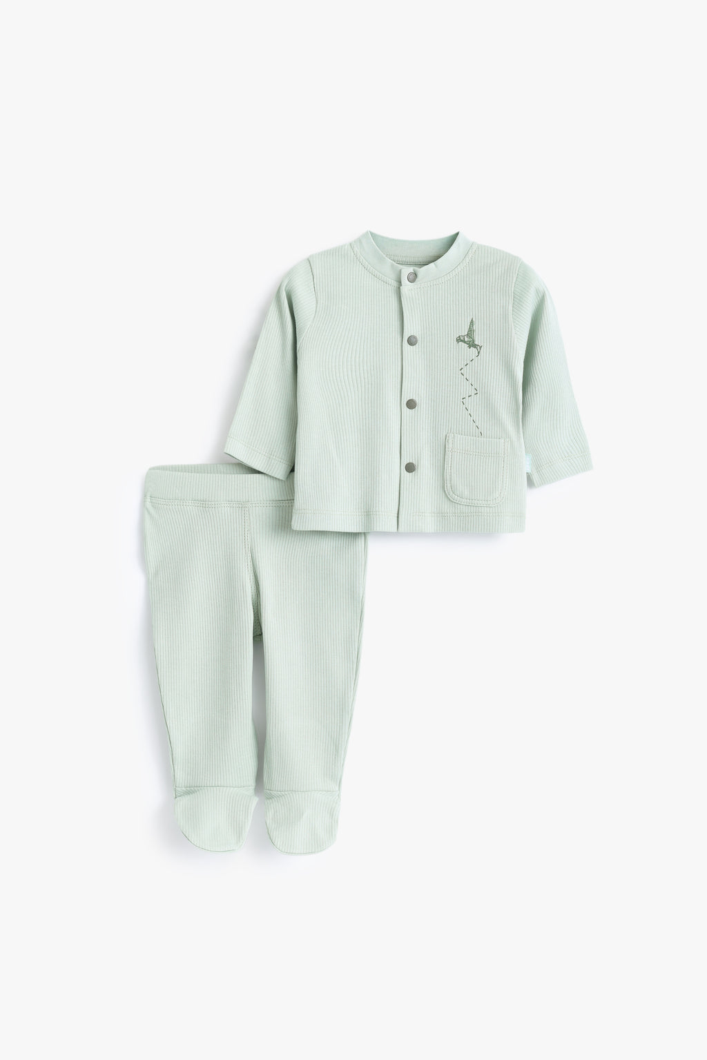 Junior Baby Dino Ribbed Popper Set - Sage