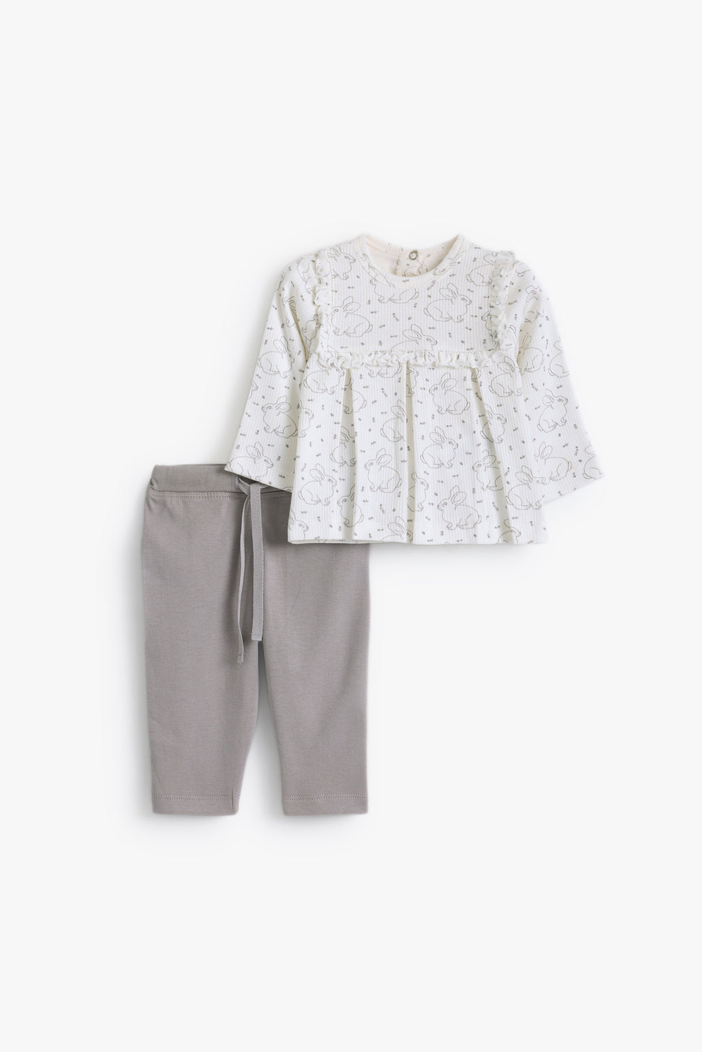 Junior Hello Bunny Peplum Top & Legging Set - Ivory & Grey