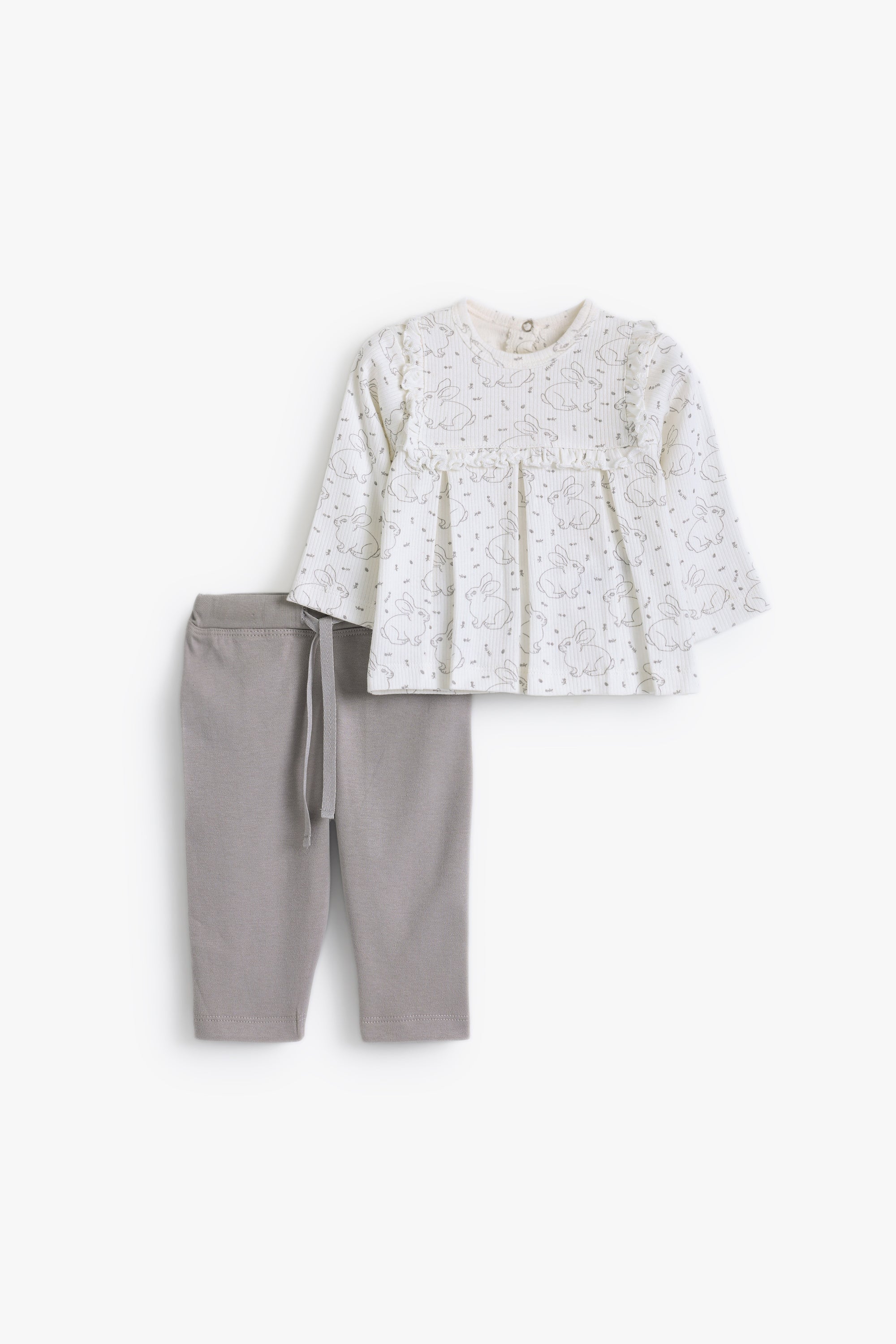 Junior Hello Bunny Peplum Top & Legging Set - Ivory & Grey