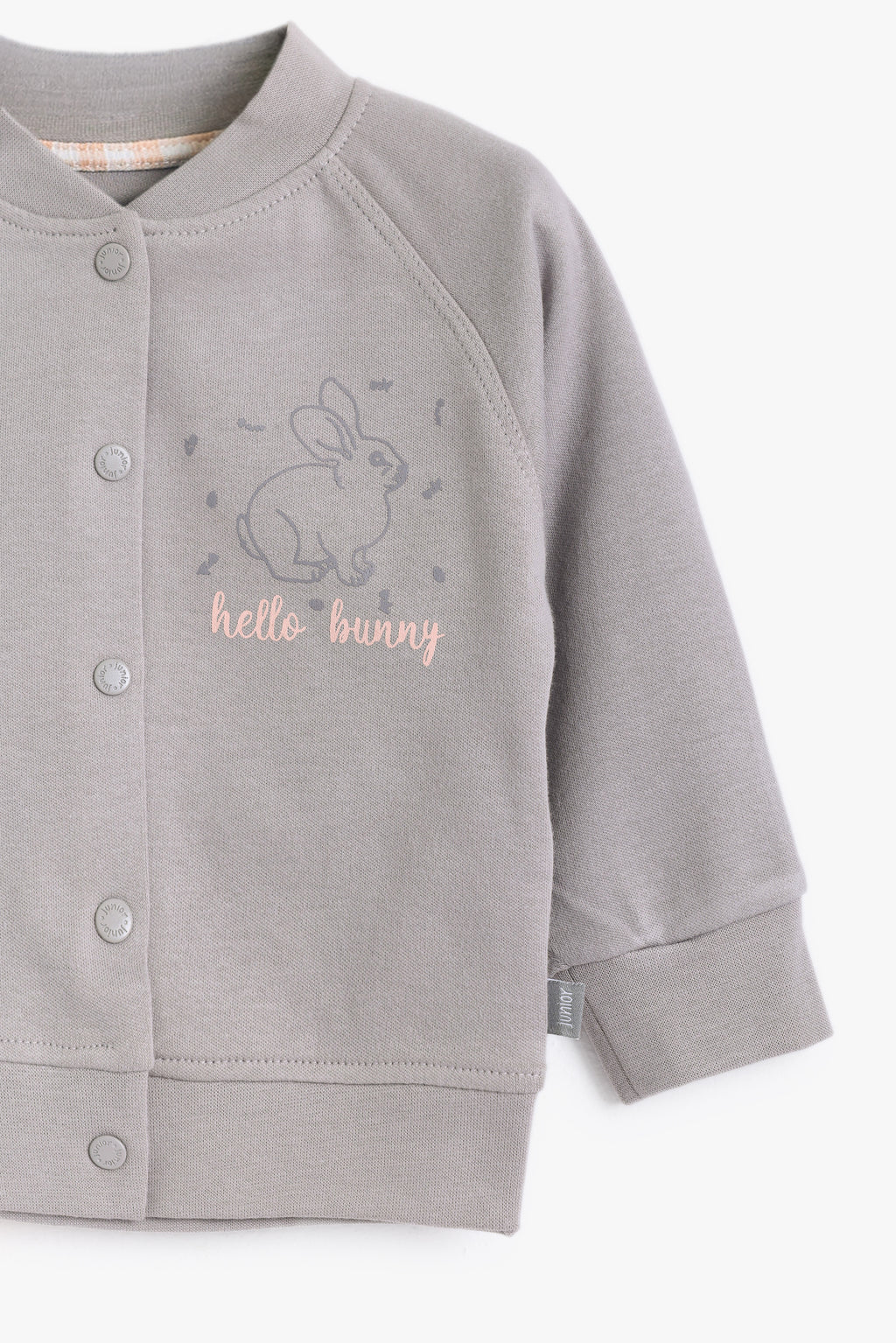 Junior Hello Bunny Popper Top & Footed Bottom Set - Grey & Apricot