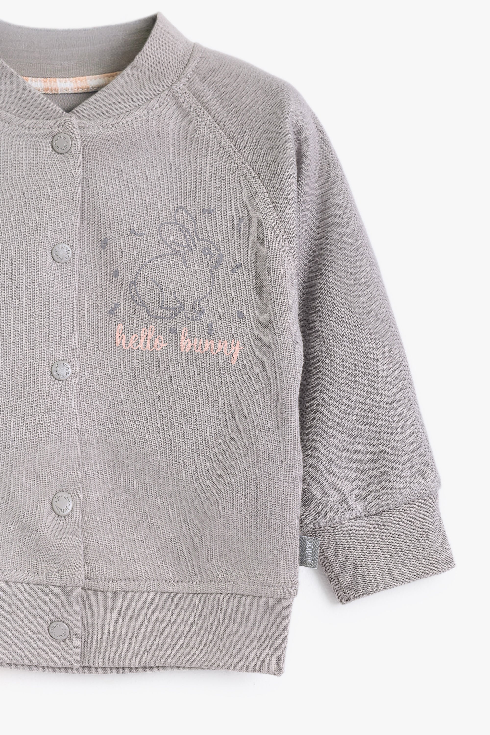 Junior Hello Bunny Popper Top & Footed Bottom Set - Grey & Apricot