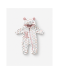 Baby Hooded Bear-Ear Sleepsuit - Blush Print