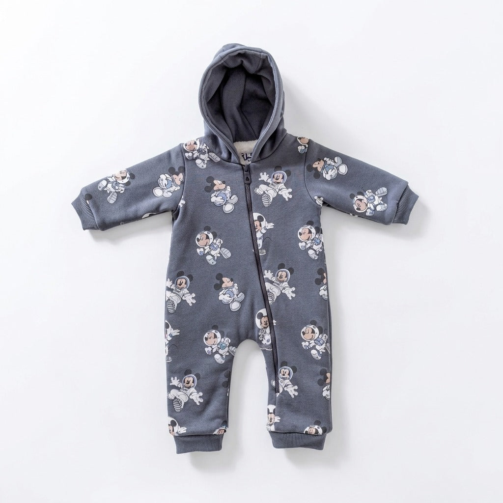 Baby Mickey Astronaut Hooded Pramsuit - Grey