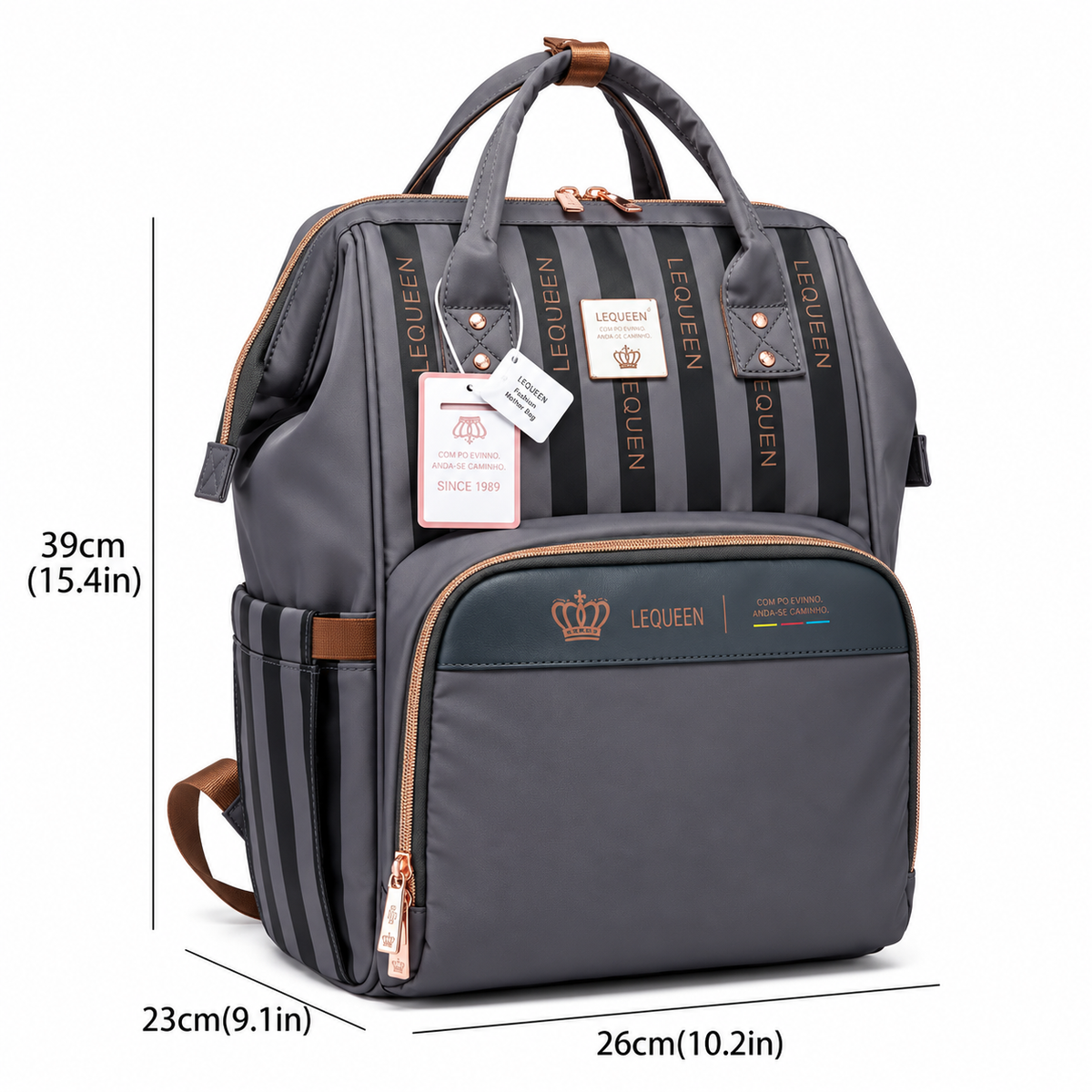 LEQUEEN Gen 8 Classic Diaper Backpack - Grey Pinstripe