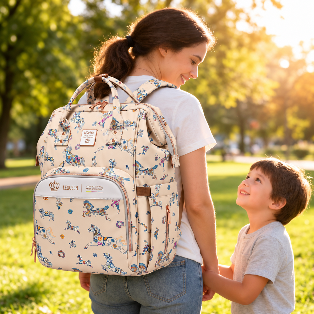 LEQUEEN Gen 8 Classic Diaper Backpack - Grey Cloud Print