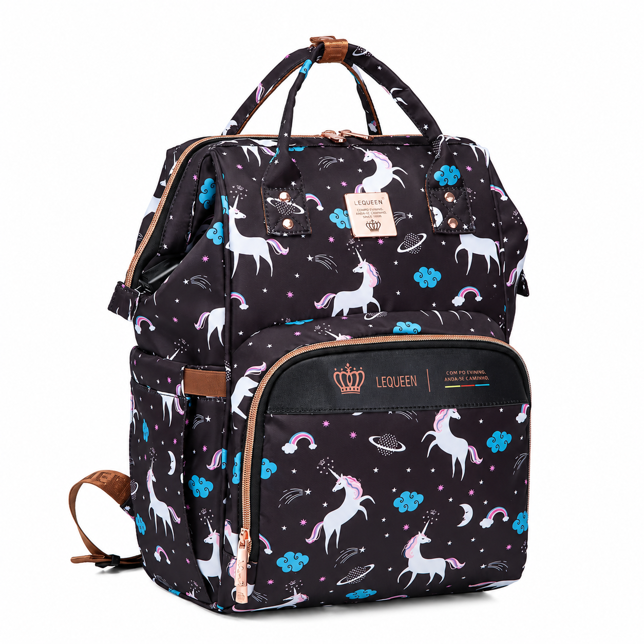 LEQUEEN Gen 8 Classic Diaper Backpack - Black Unicorn Print