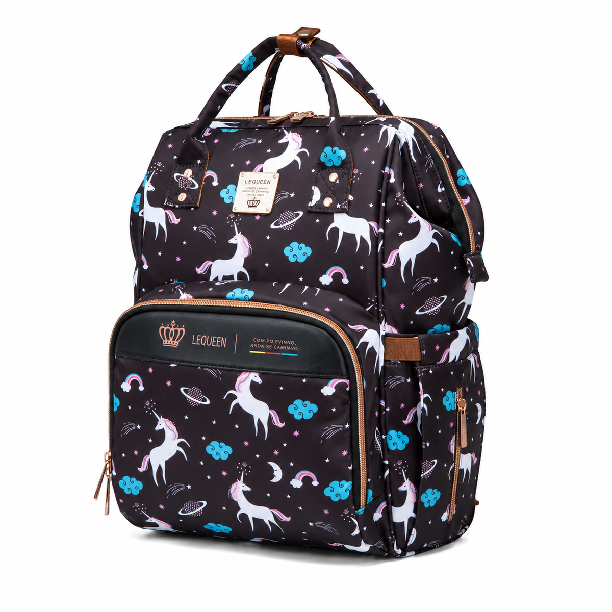 LEQUEEN Gen 8 Classic Diaper Backpack - Black Unicorn Print